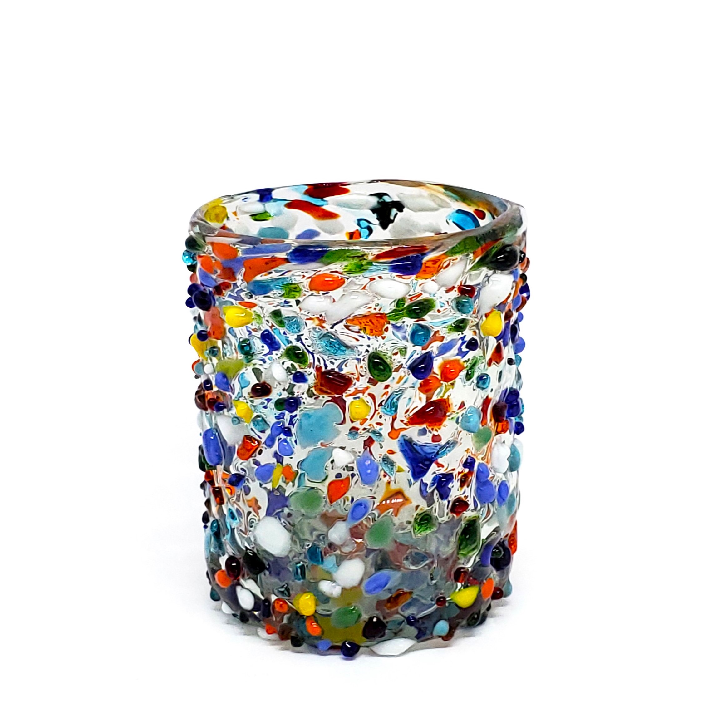 VIDRIO SOPLADO / vasos chicos Confeti granizado, 10 oz, Vidrio Reciclado, Libre de Plomo y Toxinas